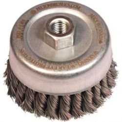 FELTON BRUSH S404, WIRE SAUCER CUP BRUSH - 4" - DIA. .020 KNOTTED 5/8-11 ARBOR S404