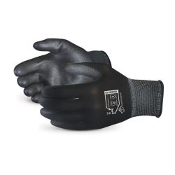 SUPERIOR GLOVE S13BKPUQ5, GLOVE-NYLON SEAMLESS KNIT SZ5 - BLK ECONOMY POLY PALM COATED S13BKPUQ5