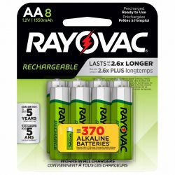 RECHARGEABLE BATTERY,AA, NIMH,1.2V DC,PK8