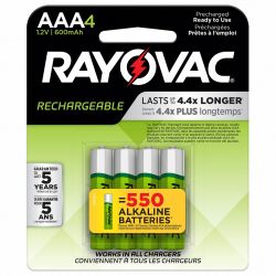 RECHARGEABLE BTRY,AAA,NIMH,1.2V DC,PK4
