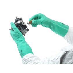 ALPHATEC SOLVEX 37-145 GLOVES, GREEN, NITRILE, 11 MIL, GAUNTLET CUFF, ANSI ABR 4, SIZE 6