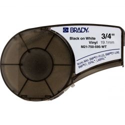 BRADY M21-750-595-WT, BMP21 LABEL CARTRIDGE - 3/4" X 21FT BLK/WT VINYL M21-750-595-WT