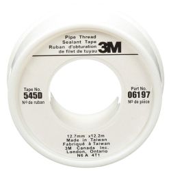 3M 06197, TEFLON TAPE-WHITE - 12MM X 12M (1/2 ) 06197