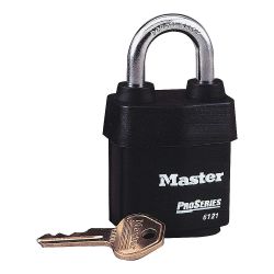 MASTER LOCK 6121, PADLOCK-LAMINATED STEEL #6121 - 2-1/8" THERMOPLASTIC BODY 6121
