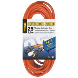 PRIME WIRE & CABLE EC501725, EXTENSION CORD 14/3 X 25 FT - SINGLE OUTLET ORANGE SJTW EC501725