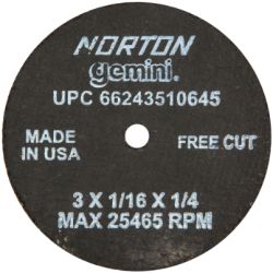 SAINT-GOBAIN NORTON CO311614GFC, WHEEL 3 X 1/16 X 1/4 - GEMINI FREE CUT T41 CO311614GFC