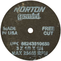 SAINT-GOBAIN NORTON CO31814GFC, WHEEL 3 X 1/8 X 1/4 - GEMINI FREE CUT T41 CO31814GFC