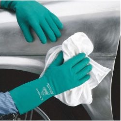SHOWA 730-8, GLOVE-NITRILE GREEN - 12" FLOCK LINED SIZE 8 730-8