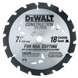 DEWALT DW3191, BLADE-CIRCULAR SAW 7-1/4 X 5/8 - CARBIDE TIP 18 T DW3191