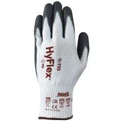 ANSELL HYFLEX 11-735-8, GLOVE-POLYURETHANE COATED ANSI - CUT LEVEL 4 10GA HPPE WHITE/GR 11-735-8